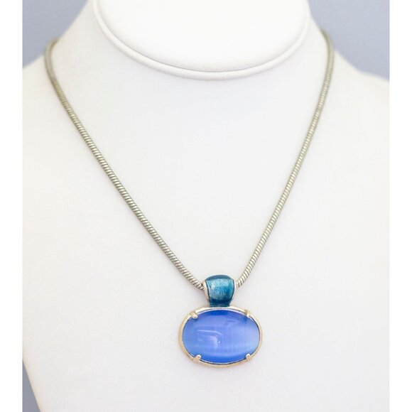 18 Inch, Vintage Blue Oval Heaven Serpent Pendant Necklace - C9 - Picture 2 of 3